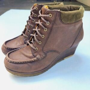 Clarks Originals Vogue Iris Dark Brown Leather Wedge Ankle Boot Size 11M